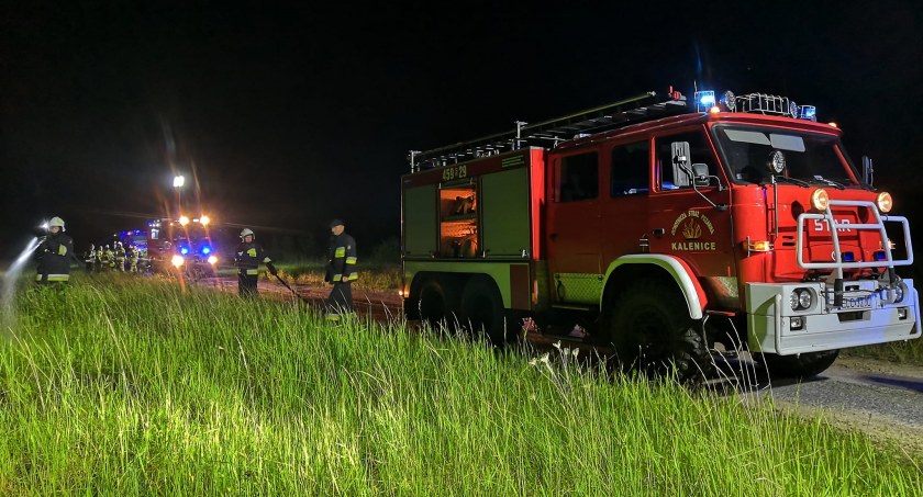 Nocny pożar w gminie Łyszkowice. Z ogniem walczyło 21 strażaków