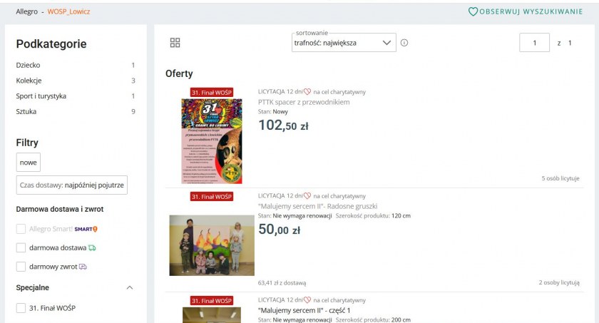 Wystartowały licytacje łowickiego sztabu WOŚP