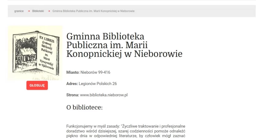 Biblioteka w Nieborowie bierze udział w plebiscycie „Najlepsza biblioteka w Polsce”