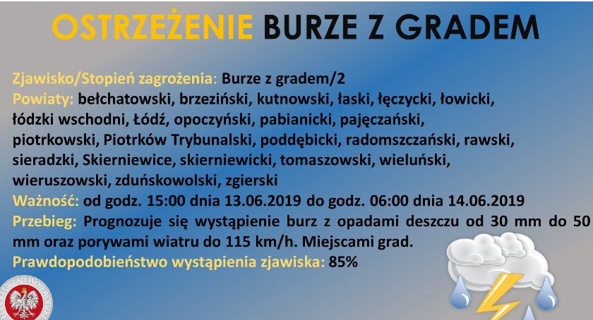 Łowicz i okolice: ostrzeżenie o burzach z gradem