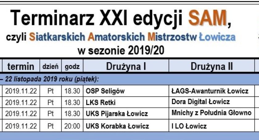 Plan gier 3. kolejki Siatkarskich Amatorskich Mistrzostw Łowicza