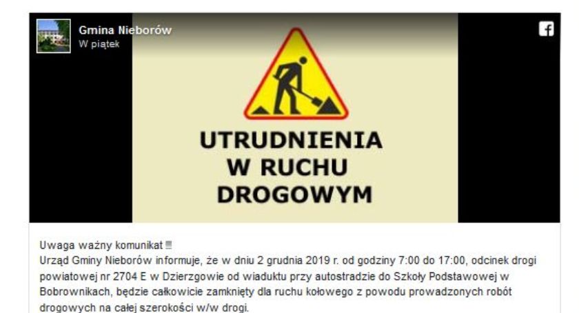 Droga między Dzierzgowem a Bobrownikami będzie nieprzejezdna