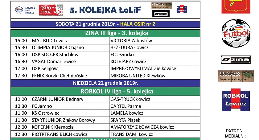 Plan gier 5. kolejki Łowickiej Ligi Futsalu