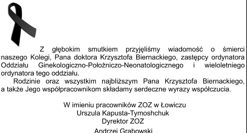 Nie żyje doktor Krzysztof Biernacki