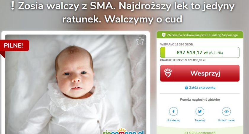Zbiórka na leczenie małej Zosi chorej na SMA