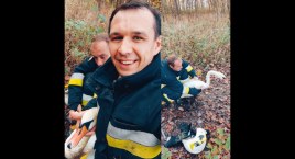 Guźnia. Łabędź zaplątał się w wędkarską żyłkę! Z pomocą ruszyli strażacy