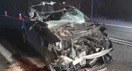 Zderzenie audi z kombajnem na DK92 w Niedźwiadzie