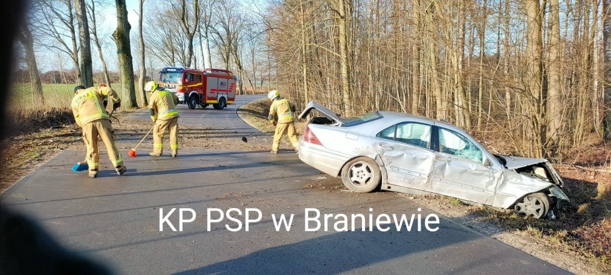 Pieniężno: Kierowca mercedesa stracił panowanie nad autem, uderzył w drzewo i uciekł z miejsca zdarzenia [ZDJĘCIA]
