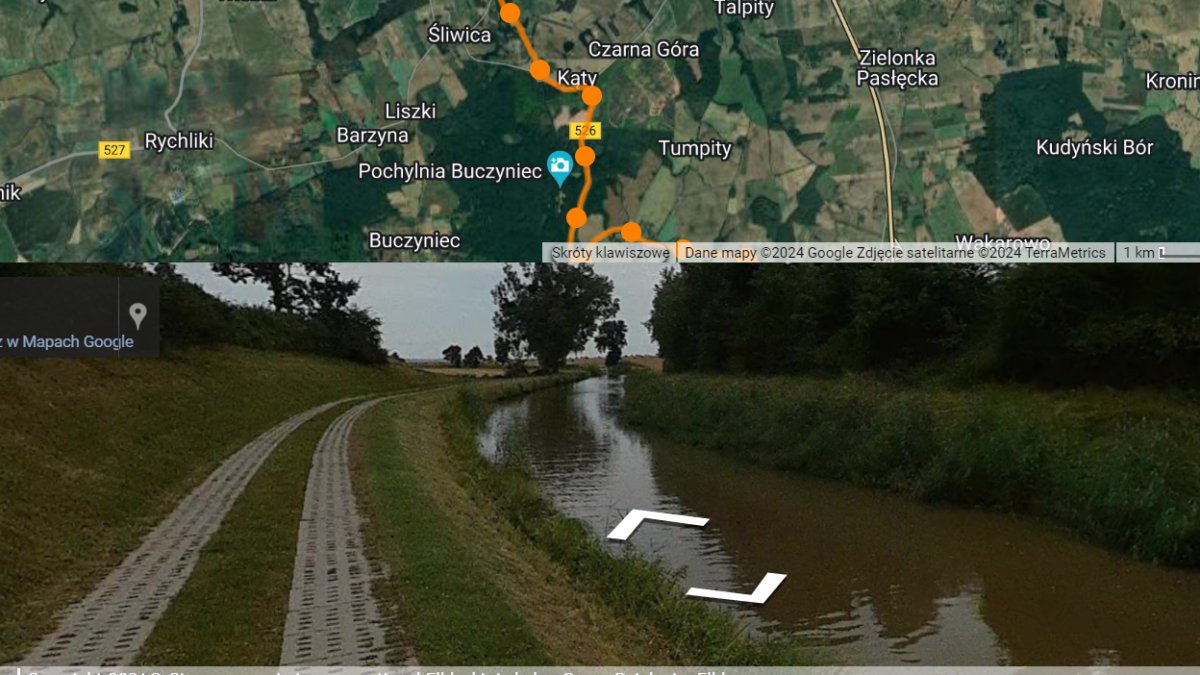 Trasa rowerowa wzdłuż Kanału Elbląskiego w Street View

