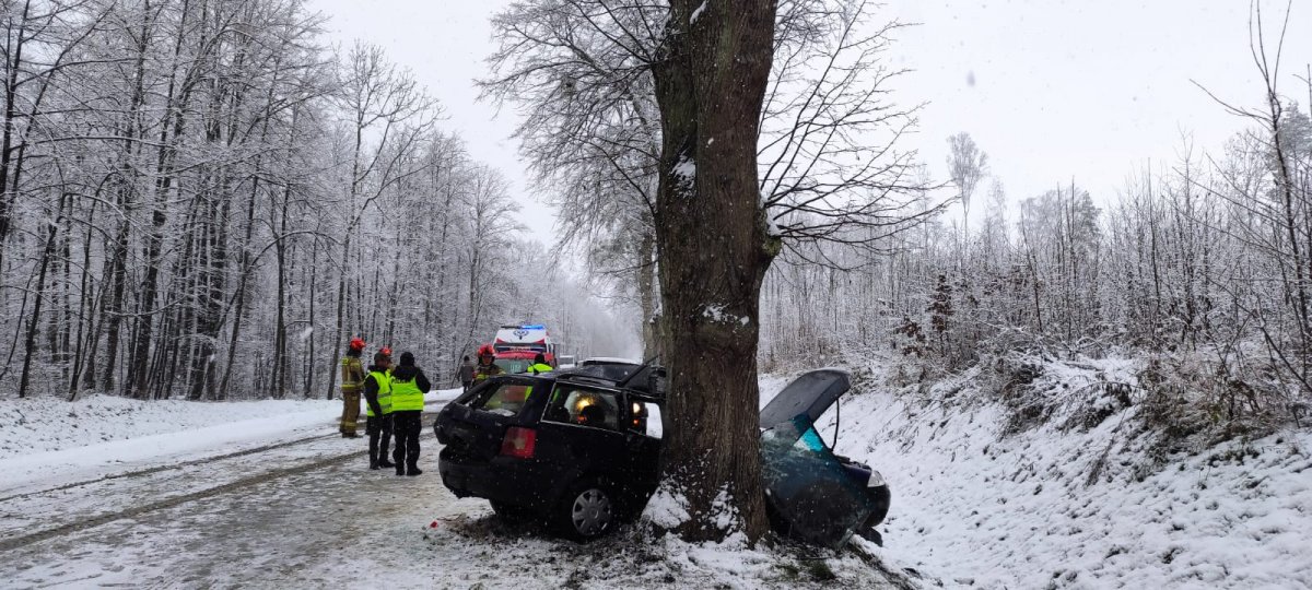 Stracił panowanie nad pojazdem i uderzył w drzewo. Nieprzytomny trafił do szpitala [ZDJĘCIA]