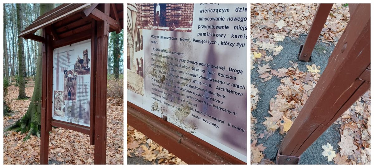 Kadyny: Kto zniszczył tablicę przy dawnym cmentarzu? [ZDJĘCIA]