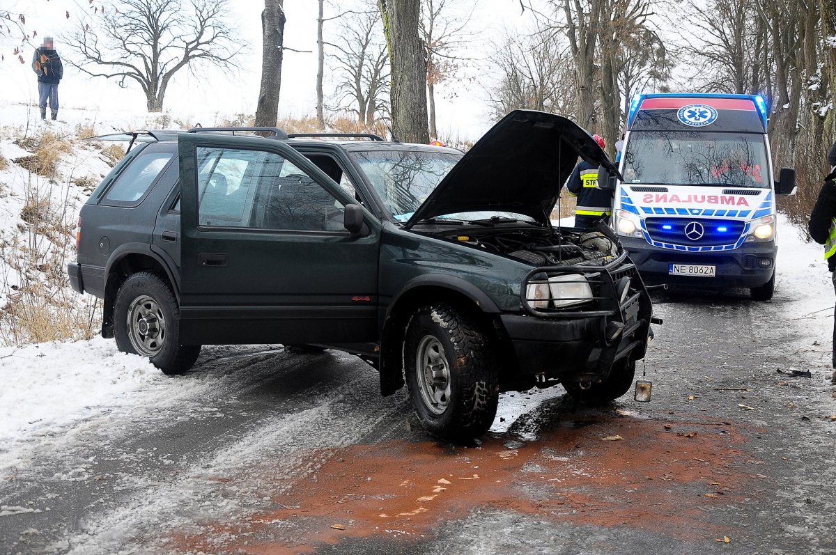 Uderzył w drzewo, pasażerka w szpitalu. Wypadek koło Łęcza [zdjęcia]