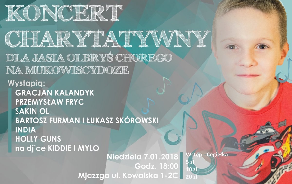 Koncert dla chorego na mukowiscydozę Jasia. Zagra Gracjan Kalandyk