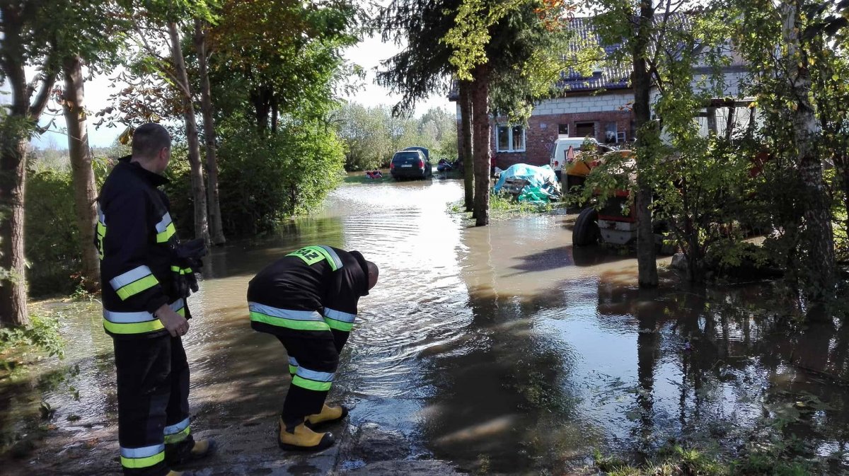 Woda z rzeki Dzierzgoń zalewa gospodarstwo. Na miejscu są strażacy [zdjęcia]