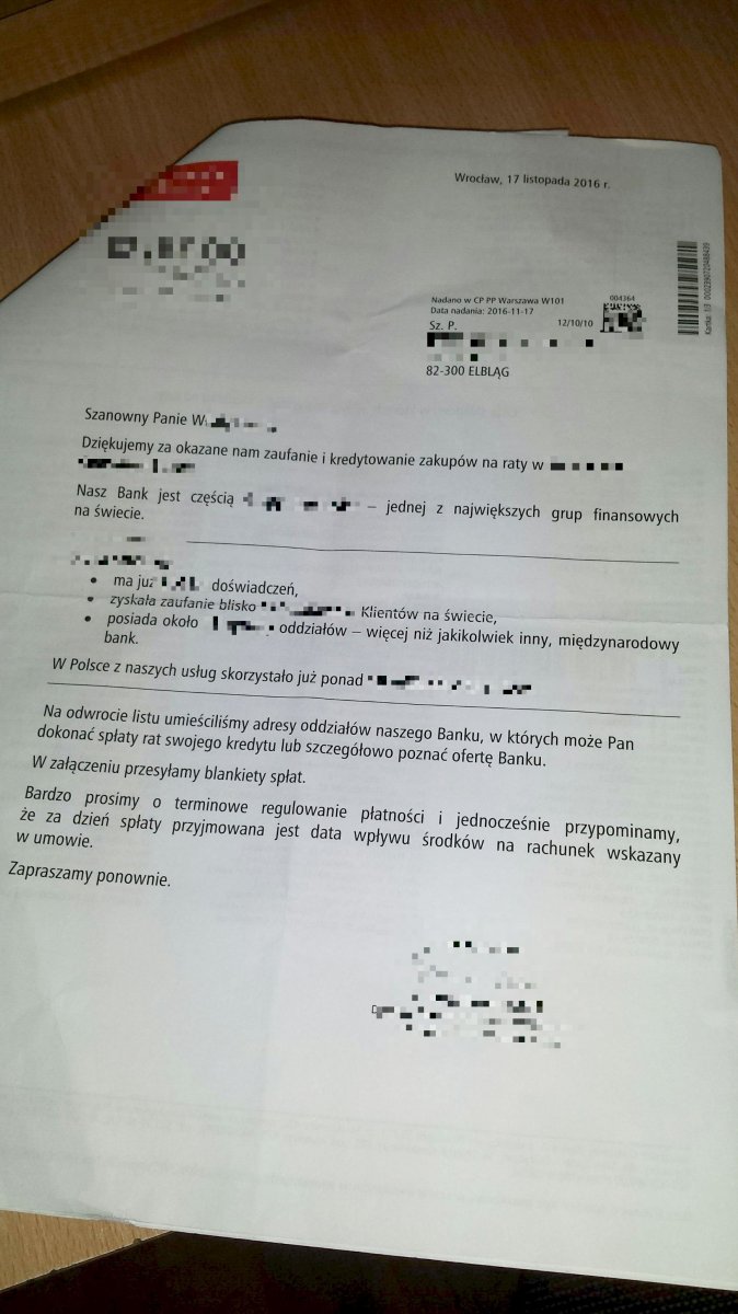 Uwaga na oszustów. Nie brał kredytu, ale dostał... druk do spłat