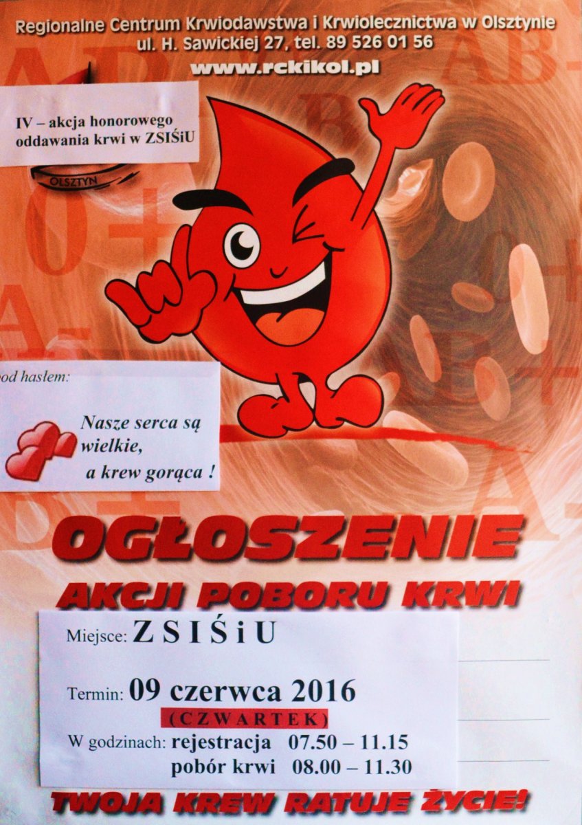 IV edycja honorowego oddawania krwi w Zespole Szkół Inżynierii Środowiska i Usług