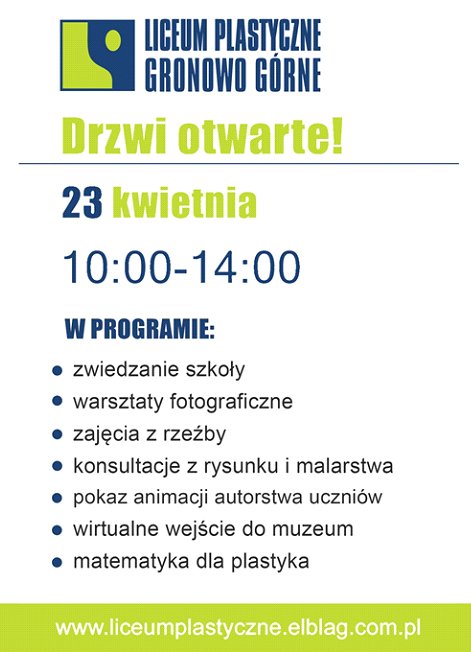Liceum Plastyczne w Gronowie zaprasza na drzwi otwarte