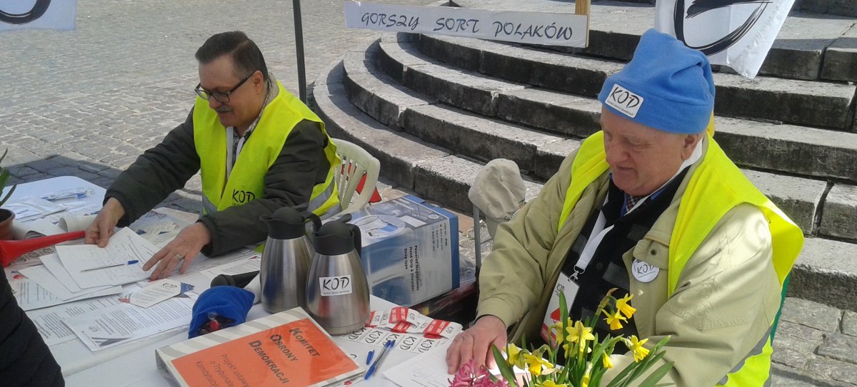 Nowoczesna i KOD na elbląskich ulicach. Jedni rozdawali Konstytucję, drudzy zbierali podpisy