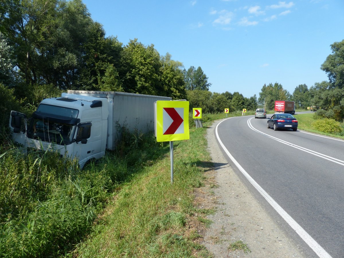 Pod Elblągiem tir zjechał wprost do rowu. 100-złotowy mandat dla kierowcy