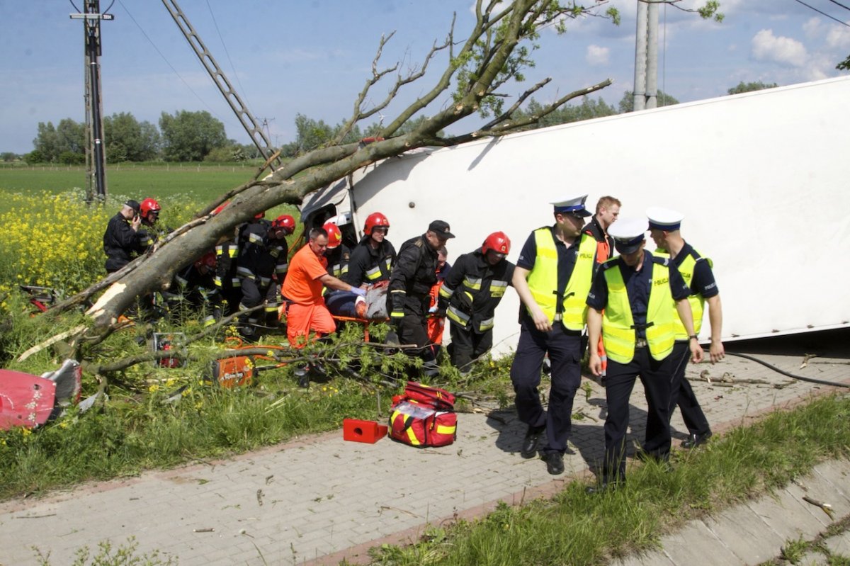 Ciężarówka uderzyła w drzewo. Poważny wypadek na siódemce