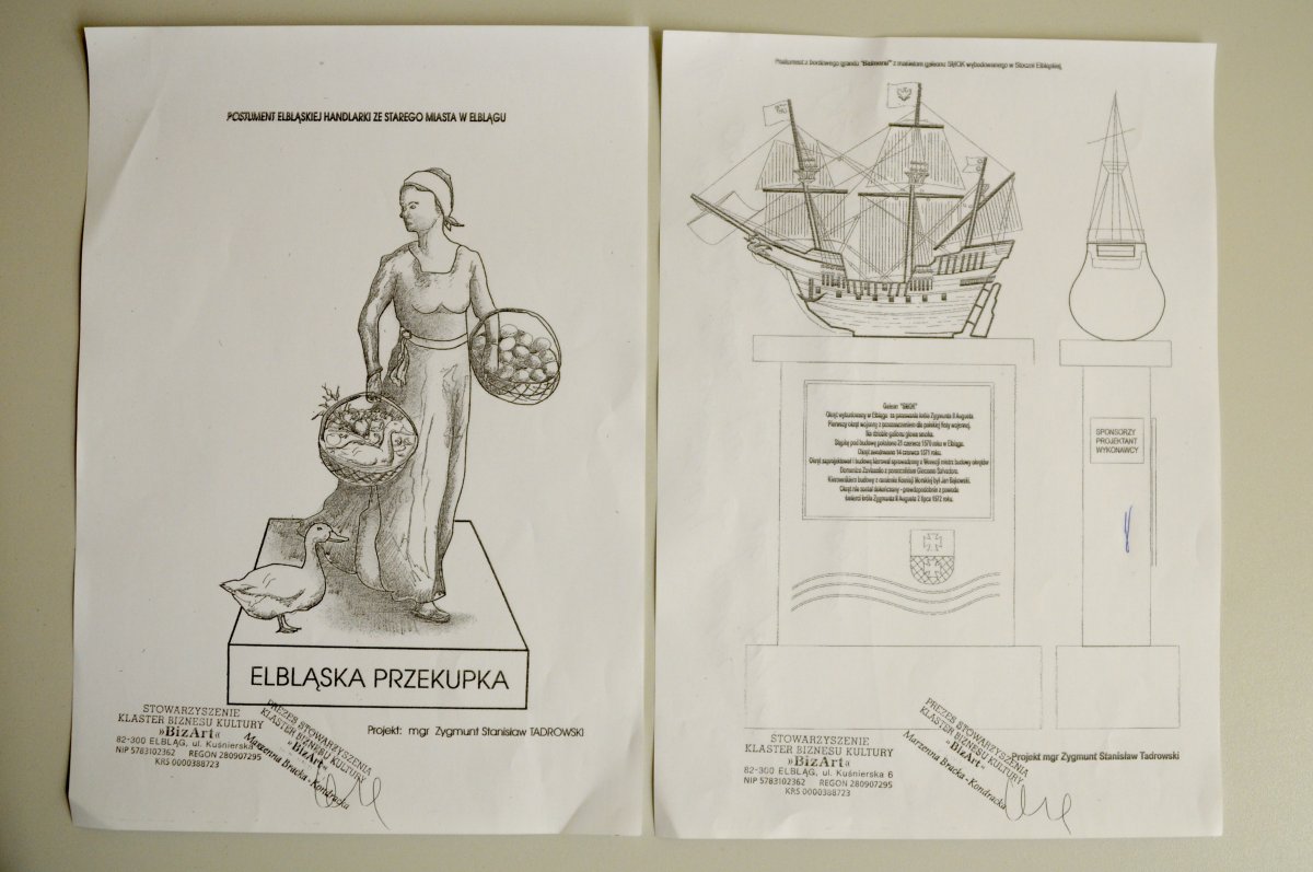 Galeon i przekupka na elbląskiej starówce