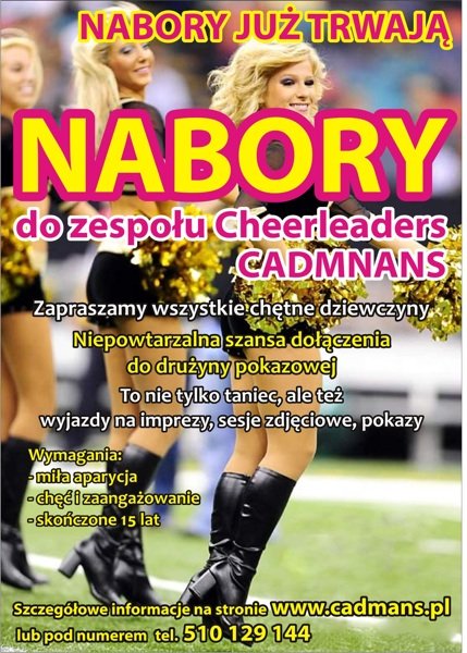 Nabór do zespołu Cheerleaders Cadmans.  Dołącz do mistrzyń Polski