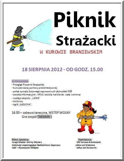 Strażacy zapraszają do Kurowa Braniewskiego na piknik  