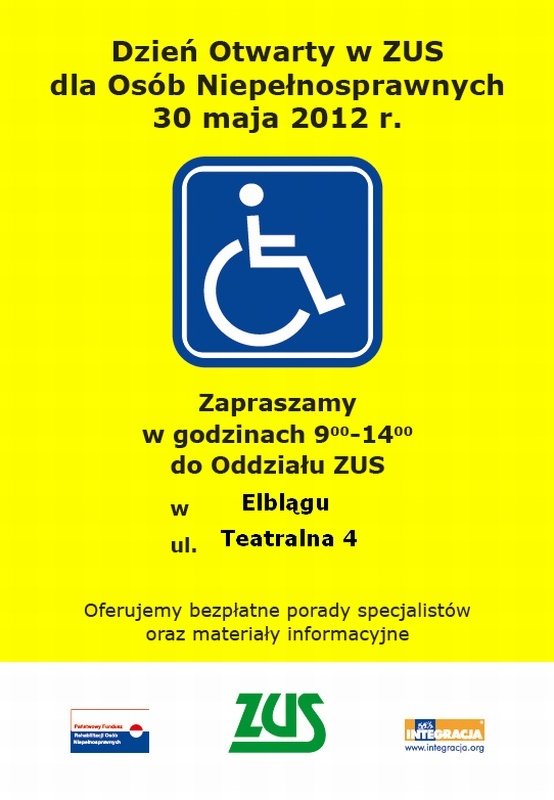 ZUS zaprasza na Dzień Otwarty dla Osób Niepełnosprawnych