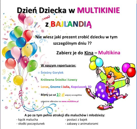 Dzień Dziecka w Multikinie z Bajlandią