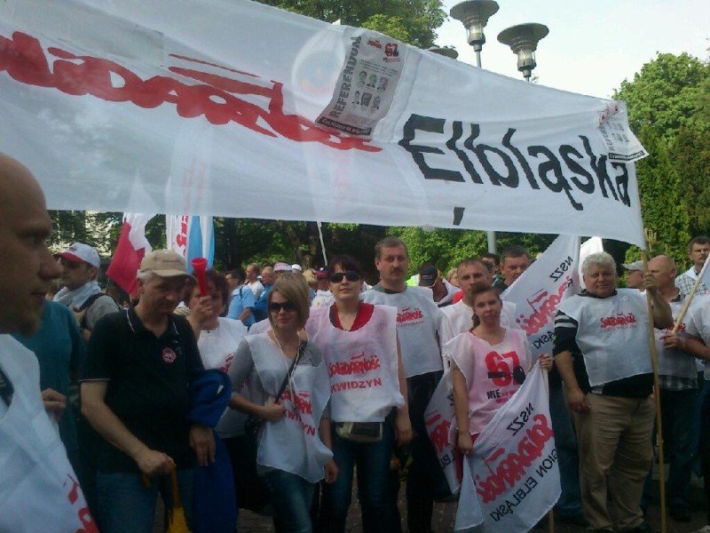 Związkowcy z regionu elbląskiego protestowali pod Sejmem