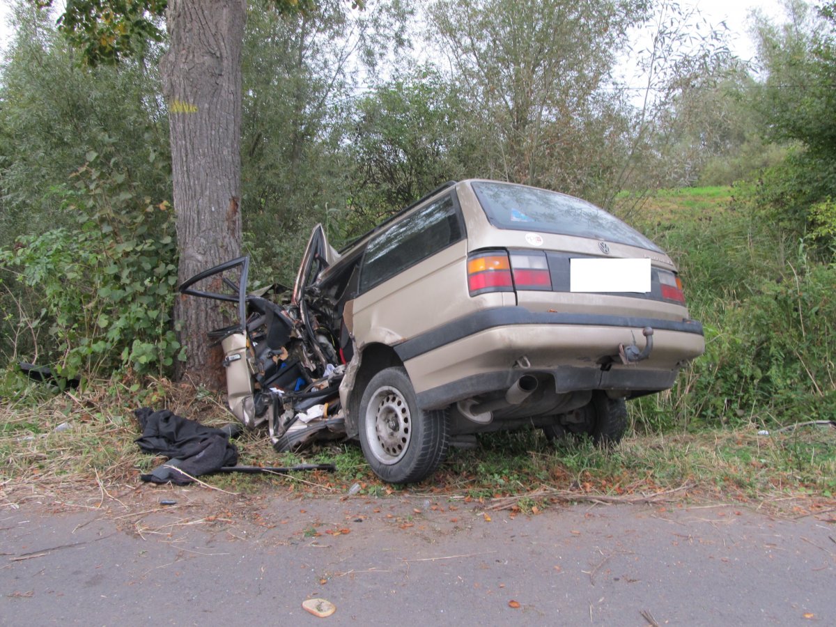 Passatem uderzył w drzewo. Dwie osoby ranne