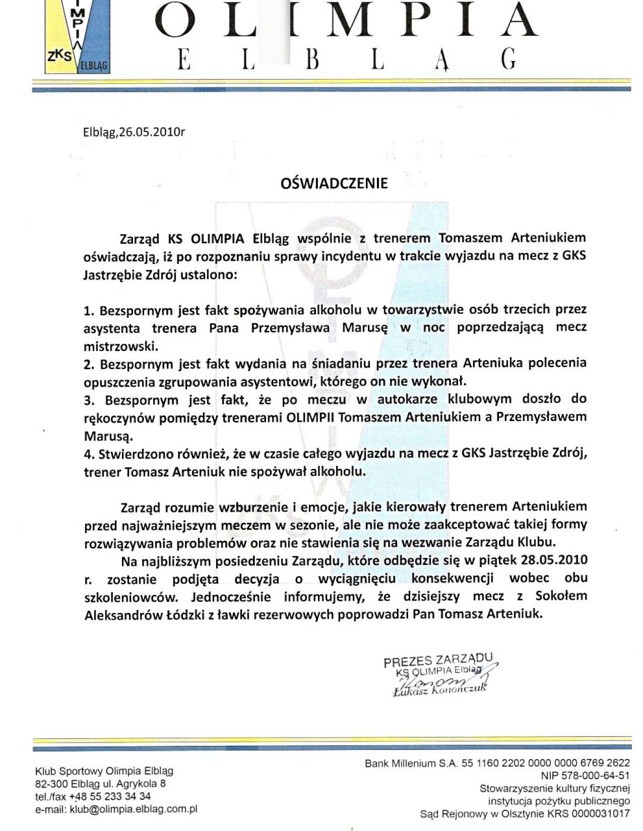 Zawieszony w obowiązkach trener poprowadzi Olimpię