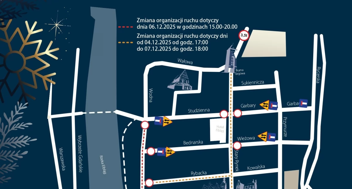 Elbląski Jarmark Bożonarodzeniowy. Zmiany w organizacji ruchu