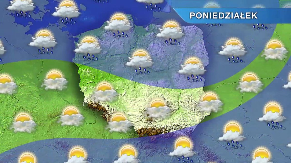 Poniedziałek znów deszczowy. Przejaśnienia na południu