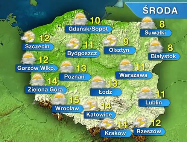 Środa słoneczna i ciepła. Od 8 do 15 st. C