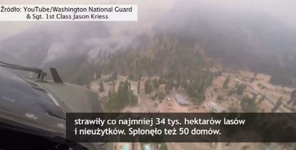 Gigantyczny pożar w stanie Waszyngton okiem pilota śmigłowca