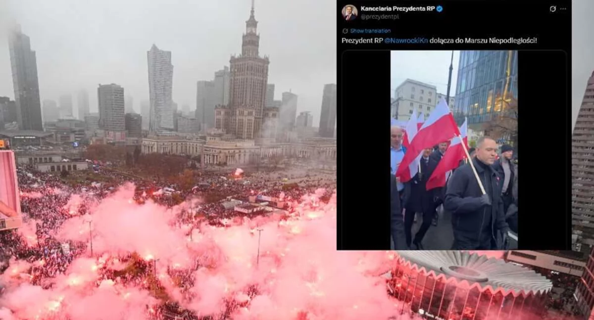 „Jeden naród, silna Polska”. Prezydent z biało-czerwoną flagąndołączył do Marszu Niepodległości