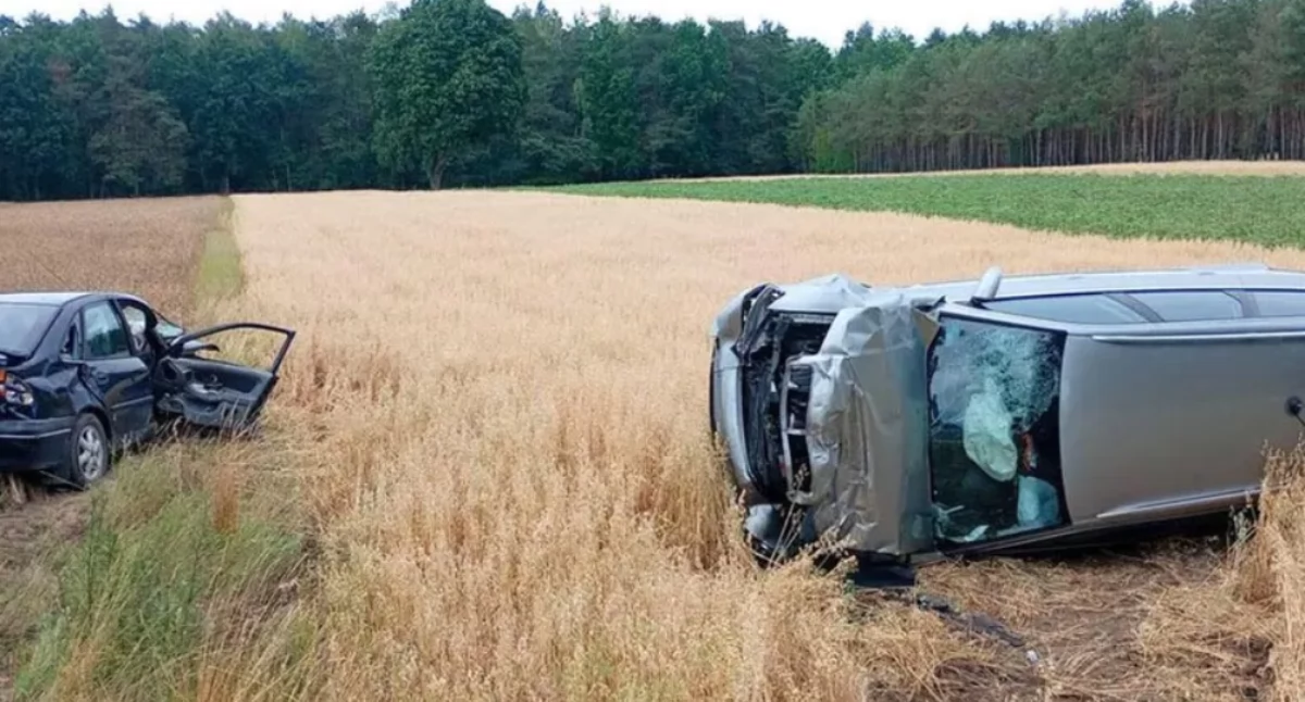 Zderzenie wyrzuciło auta na pole