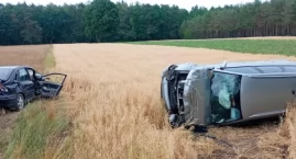 Zderzenie wyrzuciło auta na pole