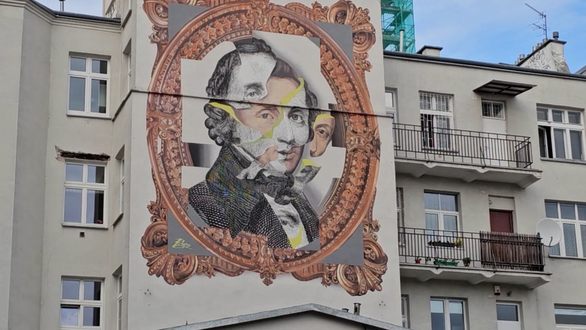[WIDEO] Mural Chopina w nowym świetle: Eksperyment z ekspresją