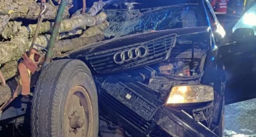 Dramat pod Warszawą. Kłody drewna przebiły auto