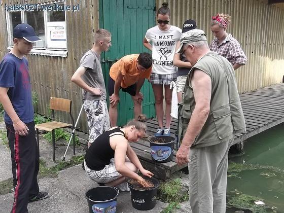 Szkółka wędkarska z Polnicy na przystanii w Człuchowie.