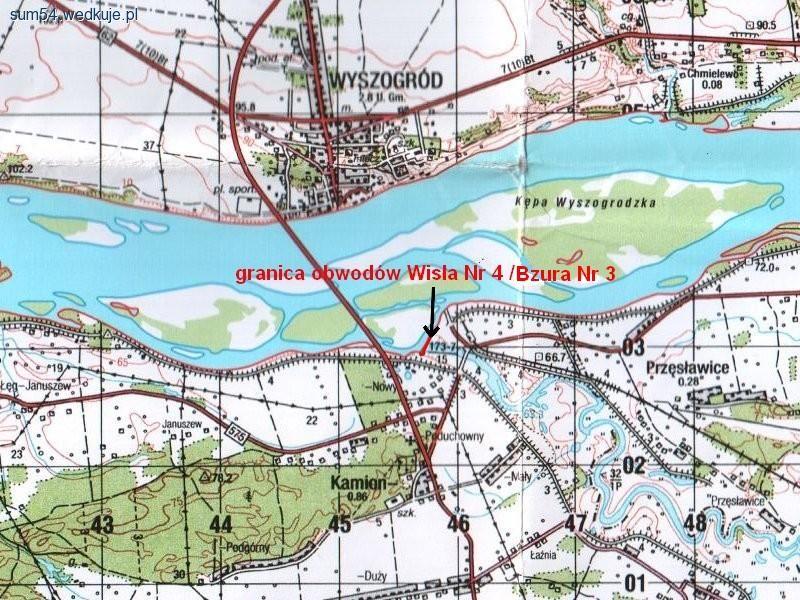 Granice obwodu rybackiego Wisła nr. 4 - Okręg Mazowiecki -Wyszogród