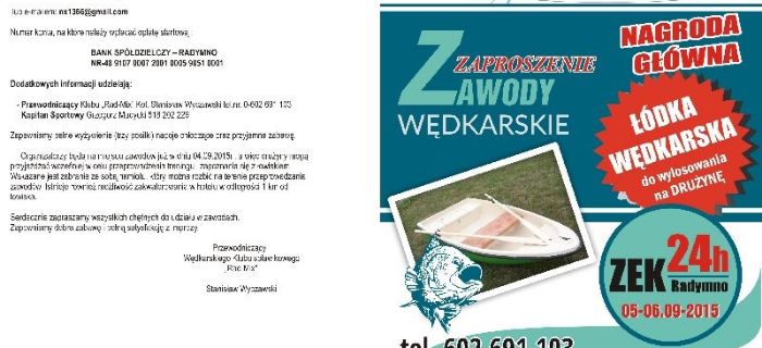 Zawody wędkarskie 24h ZEK w Radymnie 05.09.15