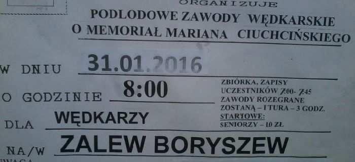 Odwołane-Zawody Podlodowe o Memoriał Mariana Ciuchcińskiego
