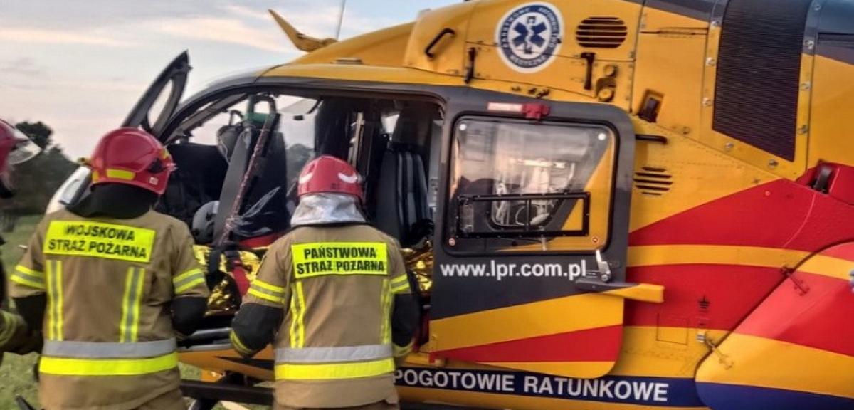 Wypadek w Gaudynkach: poszkodowanych zabrały śmigłowce LPR