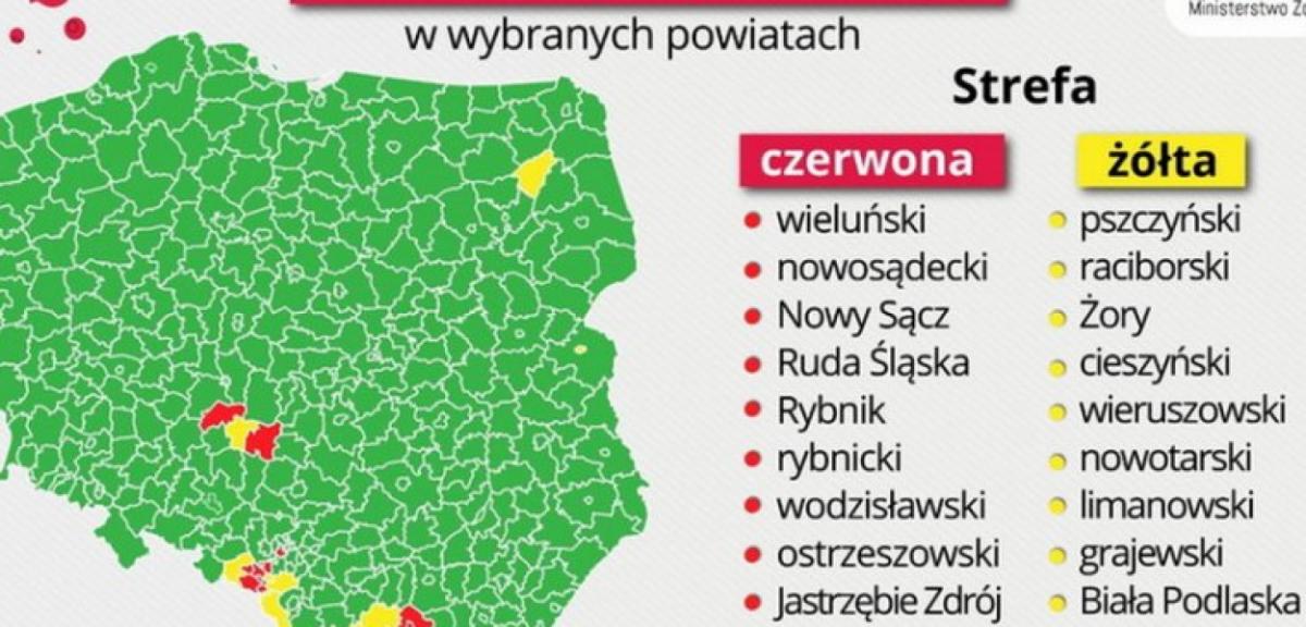 Pierwszy powiat w północno-wschodniej Polsce w strefie żółtej