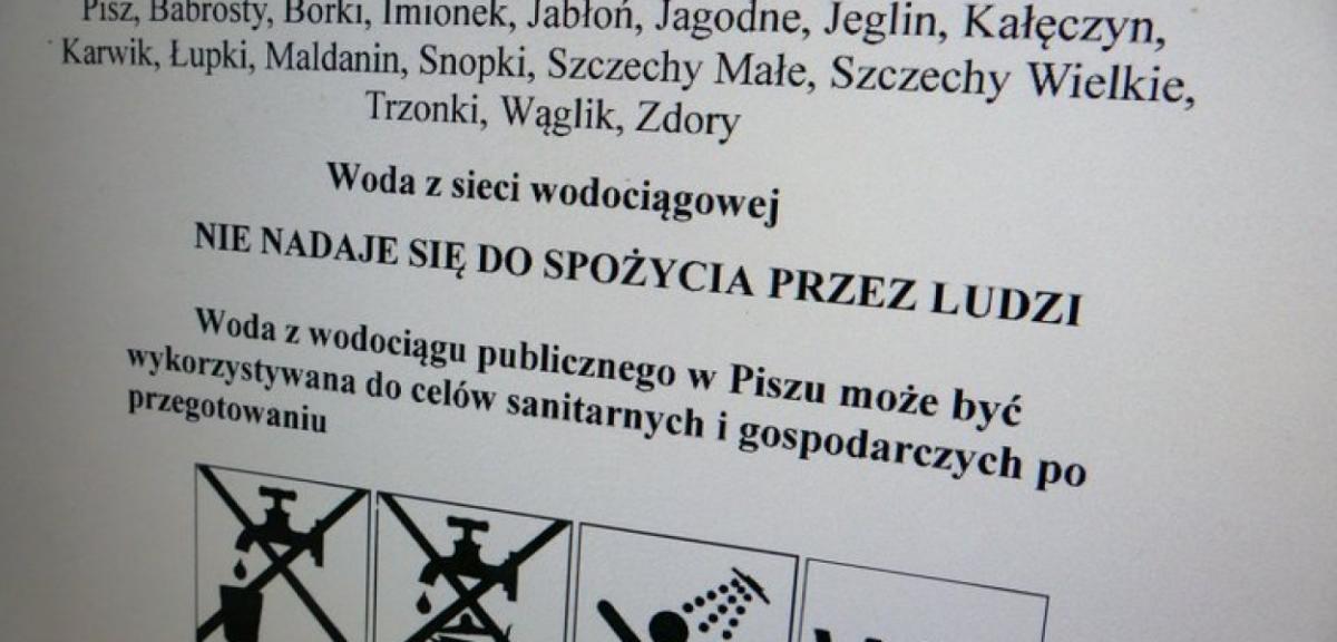 Uwaga, woda w Piszu nie nadaje się do picia!