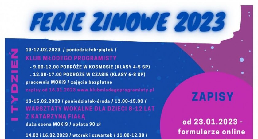 Ferie Zimowe 2023 w MOKiSie - program