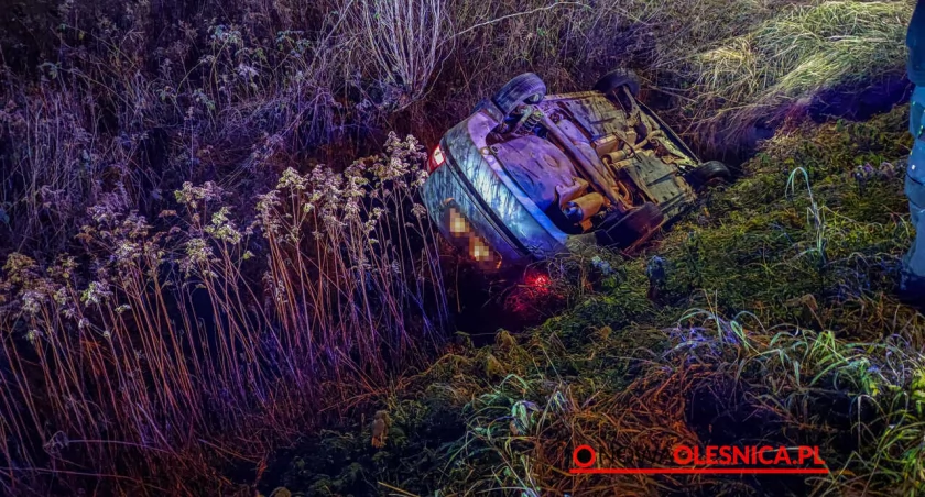 Ligota Wielka - auto wpadło do rowu